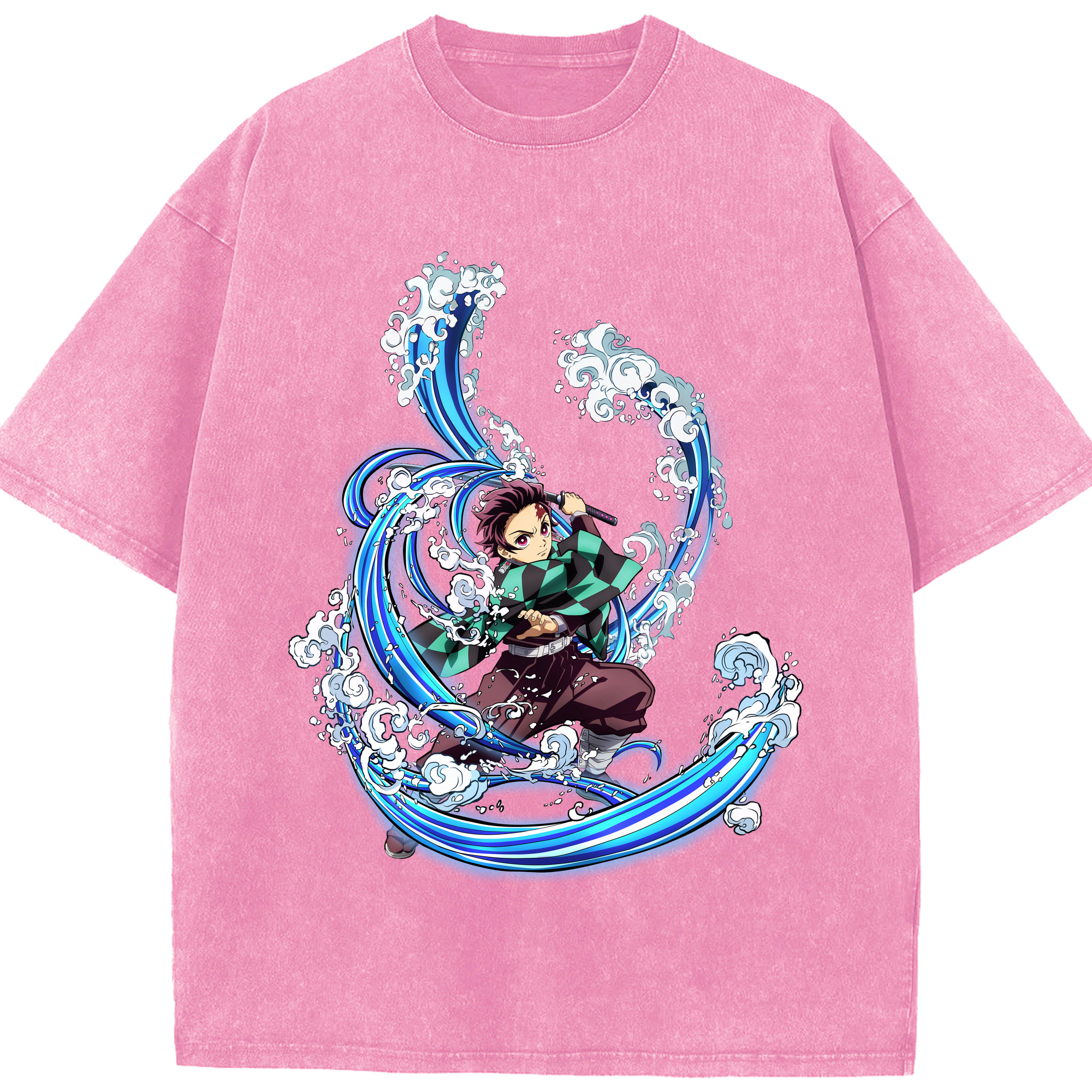 （画像用） 鬼滅の刃 竈門 炭治郎／かまど たんじろう Kamado Tanjirou 綿100% ヴィンテージ風 半袖Tシャツ（フロントプリント）